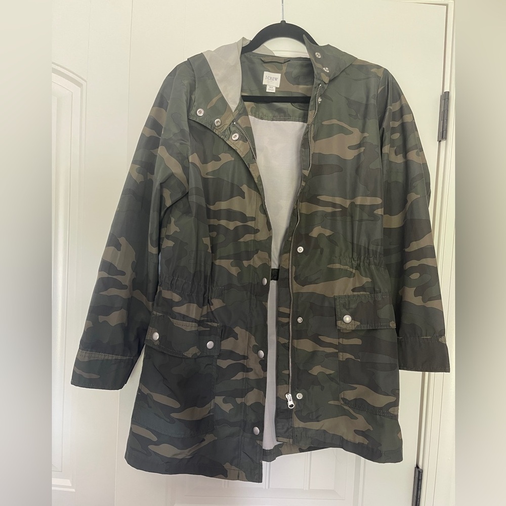 J. Crew Camo Hooded rain Jacket